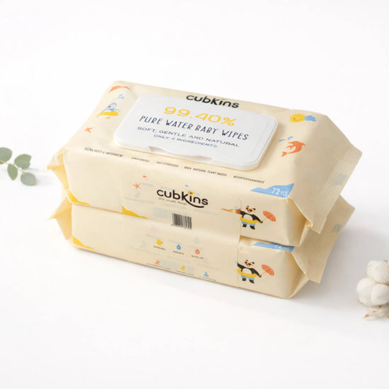 Cubkins Pure Water Baby Wipes bundle of 2 packs; eco-friendly, pre-sterilized wipes for bulk savings.