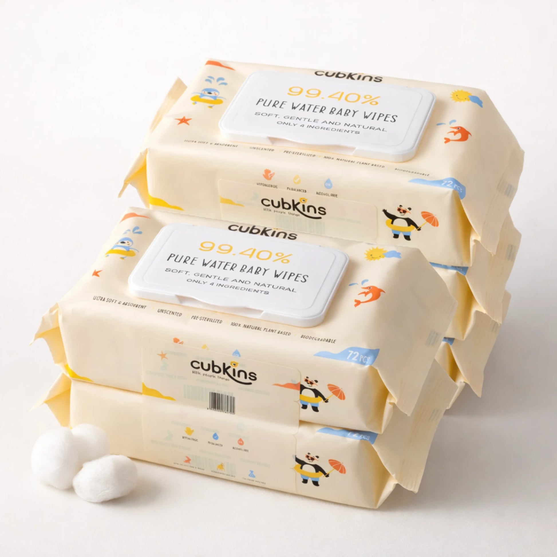Cubkins Pure Water Baby Wipes bundle of 5 packs; eco-friendly, pre-sterilized wipes for bulk savings.