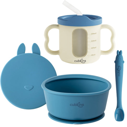 BOWL, DUAL TONE SIPPY CUP & EARLY FEEDING BENDABLE SPOON Set of 3 | Designed for Kids | BPA Free, Food Grade, FDA Approved | Easy to Clean | Cubkins