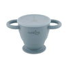 Cubkins blueberry blue collapsible silicone snack cup with two handles, a suction base, and a dust-free lid.