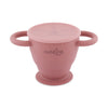 Cubkins raspberry pink collapsible silicone snack cup with two handles, a suction base, and a dust-free lid.