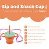 Cubkins collapsible functional cup: spill-proof, travel-friendly, promotes motor skills, with two lids and a soft straw.