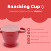 Cubkins snack cup benefits: no food mess, portable, assists motor development, and features a dust-free lid.
