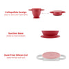 Visual guide showing the Cubkins cup's collapsible design, suction base, and dust-free silicone lid.