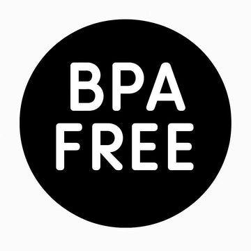 Circular black and white icon for BPA Free certification for baby products.