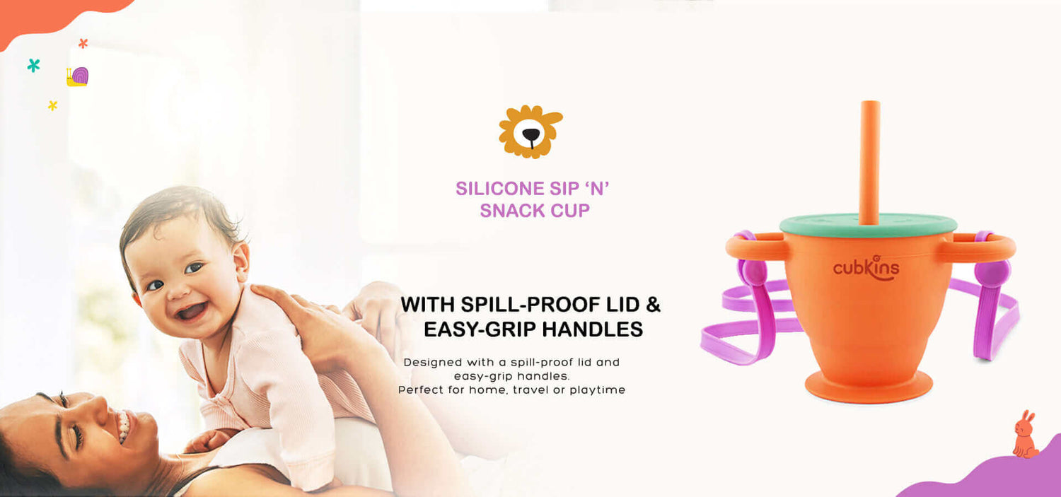 2 in 1 Cup: A Snack Cup + a Drinking Cup | Zero Plastic | Premium Quality Silicone | Baby Feeding Set