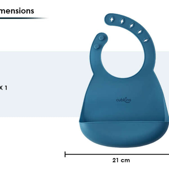 Lightweight, easily foldable with a large food catcher and 3D cut holes for a secure hold. Made with premium, high-qualiti silicone. Contains ZERO PLASTIC.