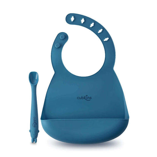 A specially designed early feeing bendable spoon + Lightweight, easily foldable food catcher | Bib | Baby feeding spoon | Silicone baby feeding product | Zero Plastic