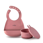 Lightweight, easily foldable with a large food catcher + Silicone Bowl with a strong suction base to prevent spills and a fun design lid to keep food fresh. ZERO PLASTIC. Premium quality silicone. Baby Feeding Set.