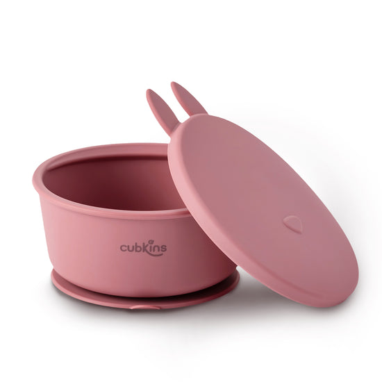 Silicone Bowl with a strong suction base to prevent spills and a fun design lid to keep food fresh. Contains ZERO PLASTIC. Made with premium quality silicone.