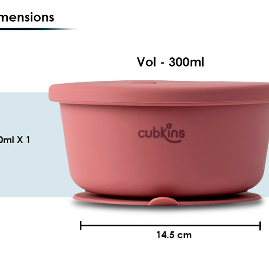 Silicone Bowl with a strong suction base to prevent spills and a fun design lid to keep food fresh. Contains ZERO PLASTIC. Made with premium quality silicone.