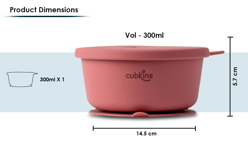 Silicone Bowl with a strong suction base to prevent spills and a fun design lid to keep food fresh. Contains ZERO PLASTIC. Made with premium quality silicone.