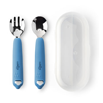 SPOON & FORK SET WITH TRAVEL BOX (w Stainless Steel Heads) | Cubkins