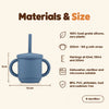 Cubkins blue olive 3-in-1 straw cup with measuring lines, 14 cm handle to handle and 9 cm tall, 200ml, 165 g, 100% food-grade silicone