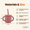 Cubkins raspberry 3-in-1 straw cup with measuring lines, 14 cm handle to handle and 9 cm tall, 200ml, 165 g, 100% food-grade silicone