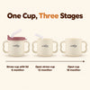 Cubkins raspberry 3-in-1 training cup stages: straw cup with lid from 6 months, open straw cup from 12 months, open cup from 18 months