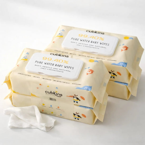 Bundle of 4 Cubkins Pure Water Baby Wipes pack of 72 unscented plant-based wipes with moisture-lock flip lid