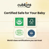 Cubkins baby wipes safety and eco certifications including USDA Organic, FSC, EcoCert, and ISO certification badges 