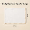 Cubkins baby wipe dimension image showing large wipe size of 21 x 15 cm