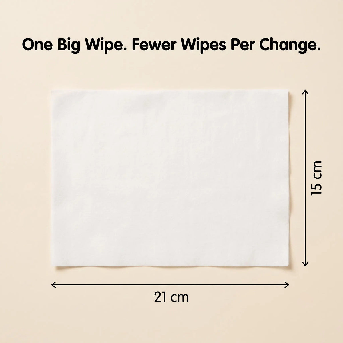 Cubkins baby wipe dimension image showing large wipe size of 21 x 15 cm