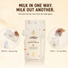 One-way breast milk storage bag with separate fill zipper and tear-away side pour spout