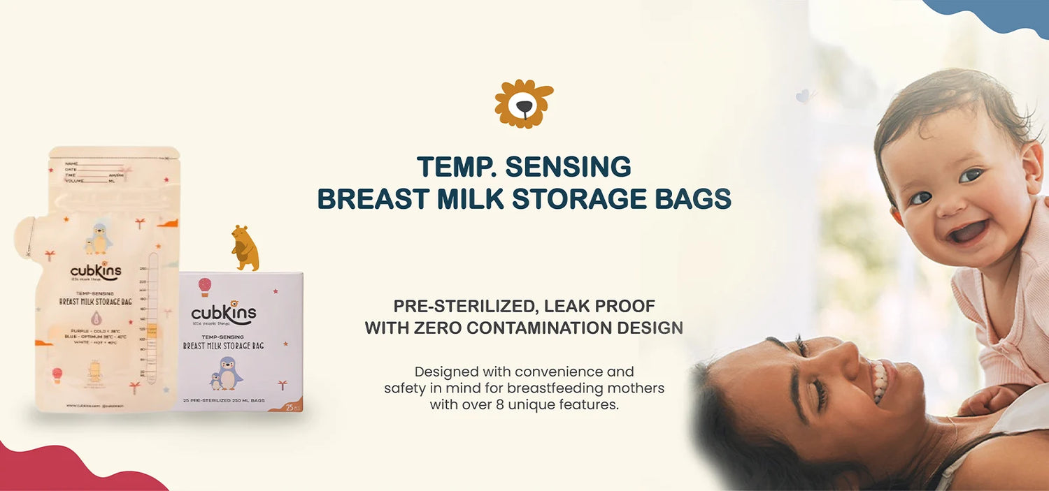 Cubkins temperature sensing breast milk storage bags, pre sterilized, leak proof and designed for zero contamination