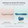 Comparison of a generic baby spoon with detachable tip choking hazard versus the Cubkins blue one-piece fully encapsulated silicone spoon with zero loose parts