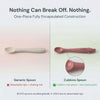Comparison of a generic baby spoon with detachable tip choking hazard versus the Cubkins raspberry one-piece fully encapsulated silicone spoon with zero loose parts