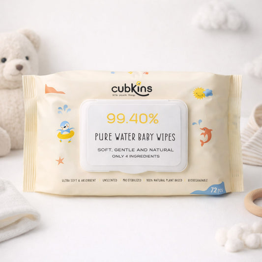 Cubkins Pure Water Baby Wipes pack of 72 unscented plant-based wipes with moisture-lock flip lid