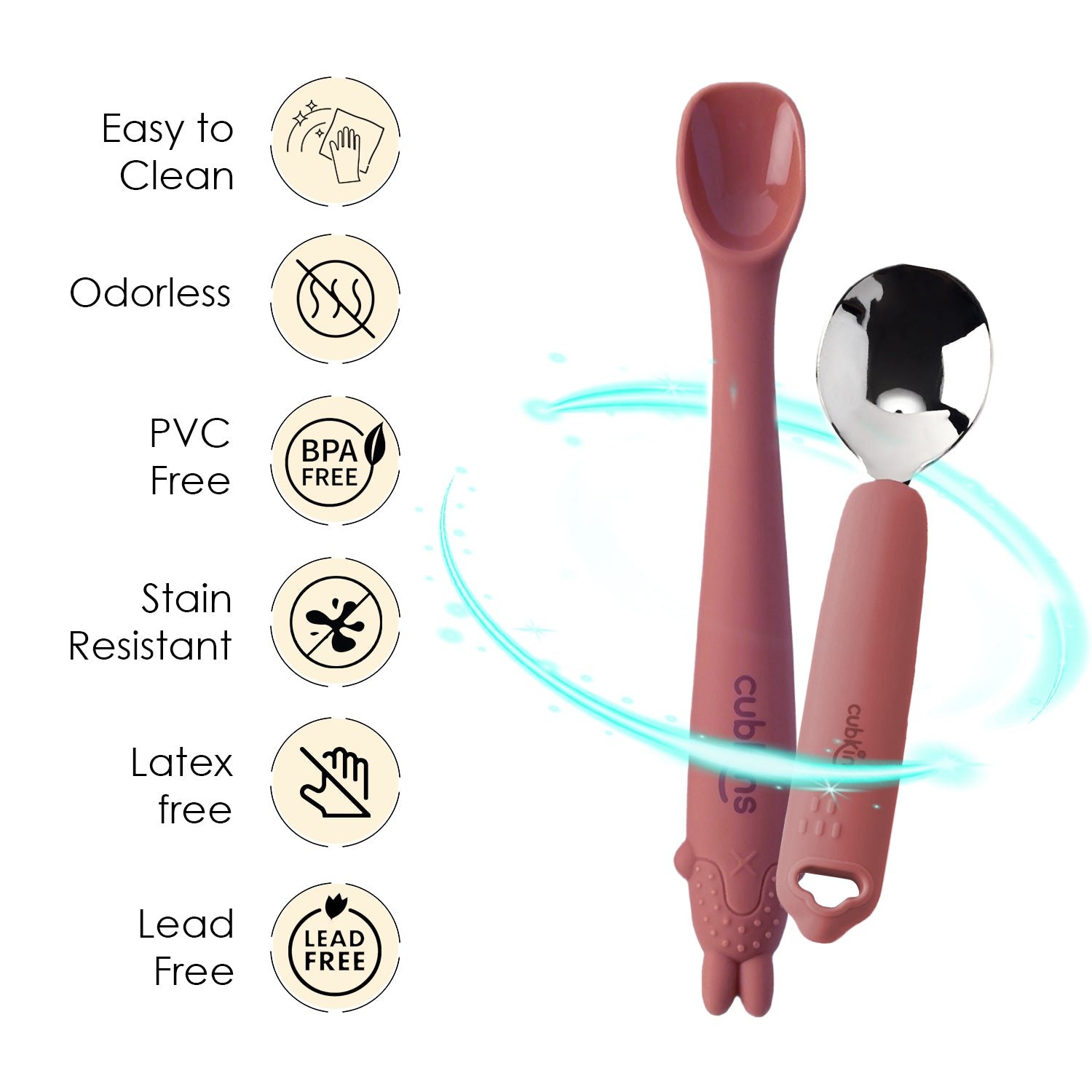 Cubkins SS Spoon + Early Feeding Bendable Spoon Features