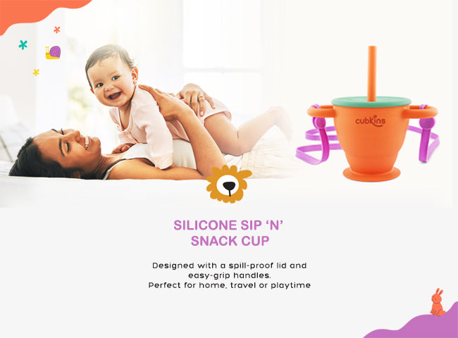 2 in 1 Cup: A Snack Cup + a Drinking Cup | Zero Plastic | Premium Quality Silicone | Baby Feeding Set