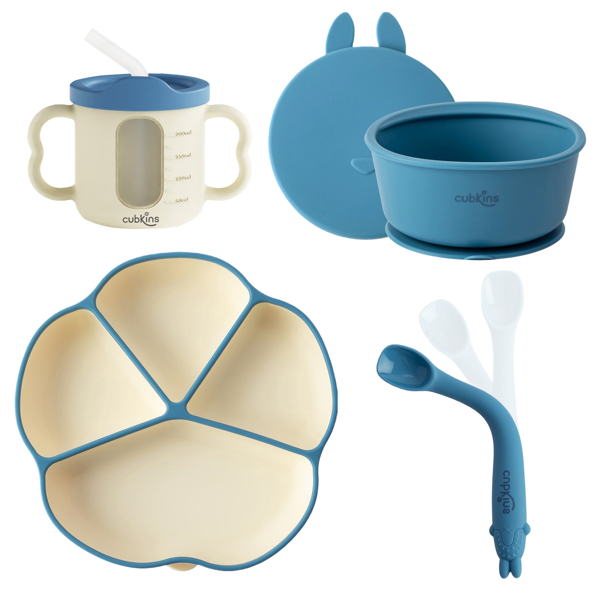 PLATE_BOWL_EARLY_FEEDING_BENDABLE_SPOON_DUAL_TONE_SIPPY_CUP_Set_of_4