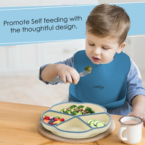 A 4 compartments Plate made with premium & high-quality silicone with a strong suction base | Zero Plastic | Baby Feeding Product