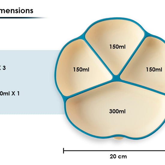 A 4 compartments Plate made with premium & high-quality silicone with a strong suction base | Zero Plastic | Baby Feeding Product