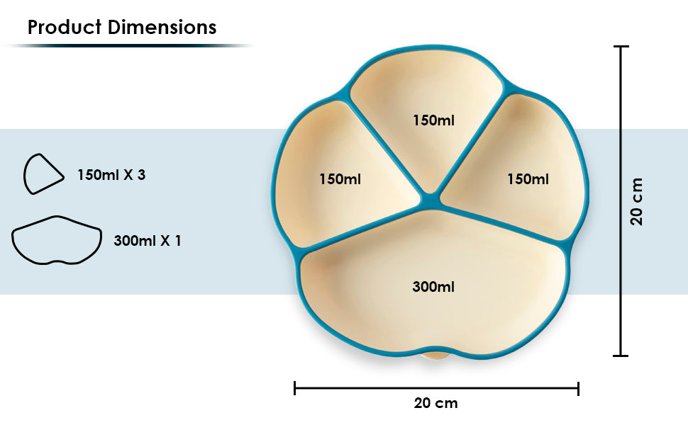 A 4 compartments Plate made with premium & high-quality silicone with a strong suction base | Zero Plastic | Baby Feeding Product