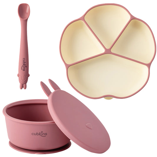 Plate Bowl and Bendable Spoon Set Raspberry