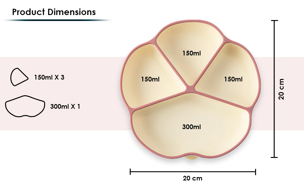 A 4 compartments Plate made with premium & high-quality silicone with a strong suction base | Zero Plastic | Baby Feeding Product