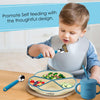 A 4 compartments Plate + High Qyaluty Steel Head Spoon and Fork + Sippy Cup with a Soft Straw | Silicone baby feeding product | Zero Plastic