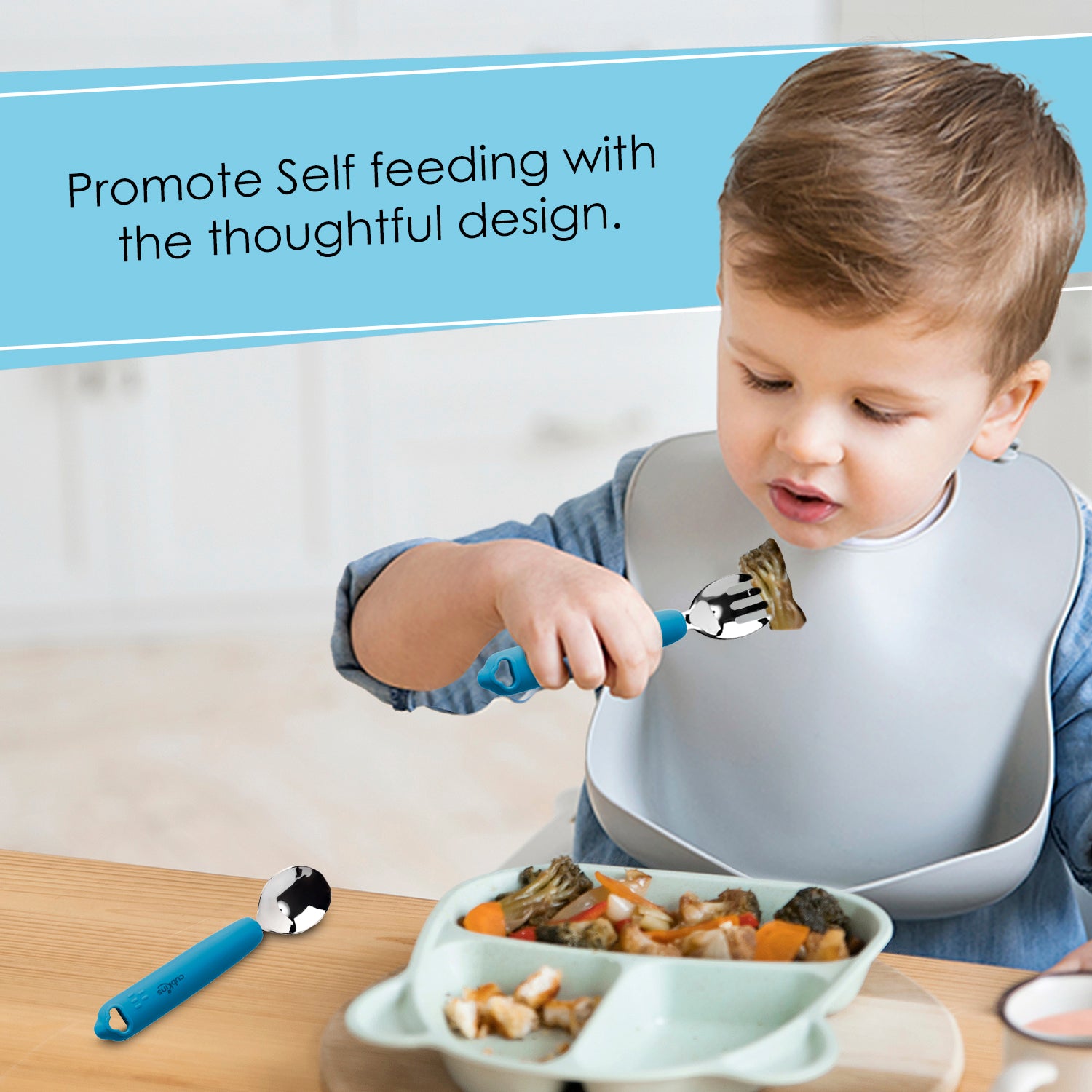 High Quality Steel Head Spoon and Fork | Silicone baby feeding product | Zero Plastic