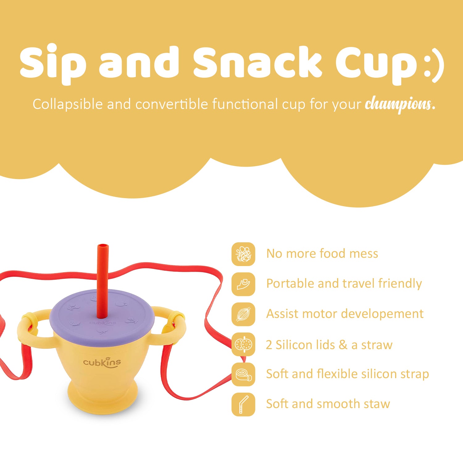 2 in 1 Cup: A Snack Cup + a Drinking Cup | Zero Plastic | Premium Quality Silicone | Baby Feeding Set