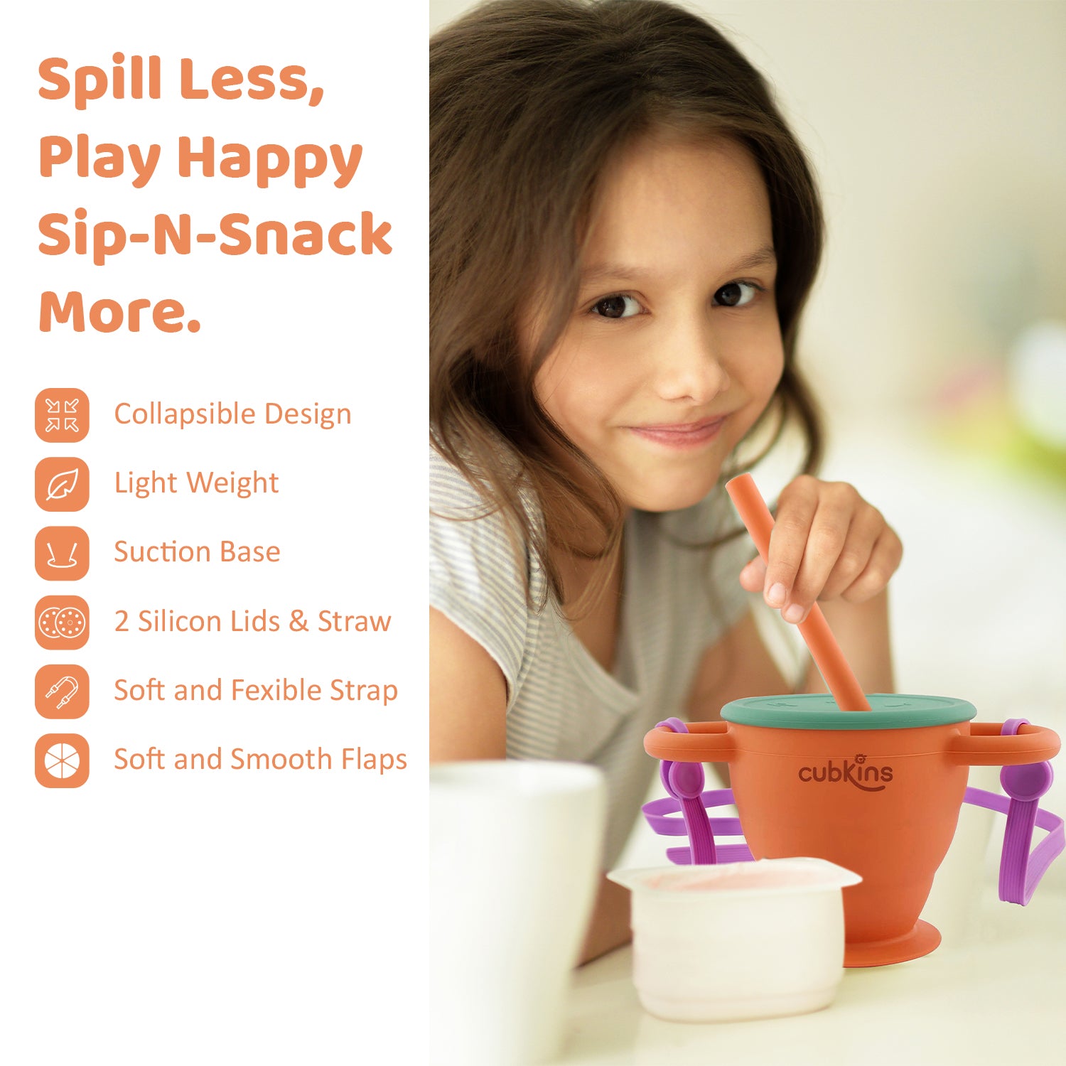 2 in 1 Cup: A Snack Cup + a Drinking Cup | Zero Plastic | Premium Quality Silicone | Baby Feeding Set