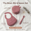 Cubkins Bowl, Bib & Spoon Set in Raspberry — 100% food-grade silicone, BPA free, 6 months+