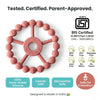 Cubkins Ring Teether Raspberry safety certifications – BIS Certified IS 9873, BPA Free, PVC Free, Phthalate Free, Lead Free, No Fillers, No Toxins, 100% Food-Grade Silicone, Freezer Safe, Dishwasher Safe, safe from 3 months