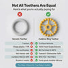 Comparison infographic showing Cubkins Ring Teether in Lemon versus a generic teether – 5 textures vs 1, food-grade silicone vs cheap plastic, BIS Certified vs no certification, freezer safe, BPA free, and durable