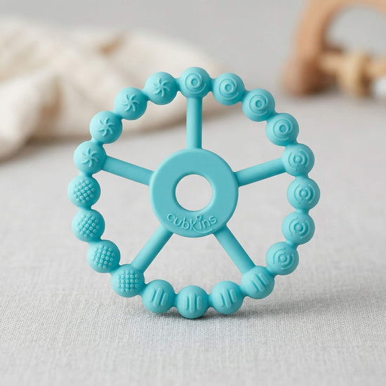 Cubkins Silicone Ring Teether in Java Banana blue – BIS Certified, BPA Free, food-grade silicone teether for babies 3 months and above