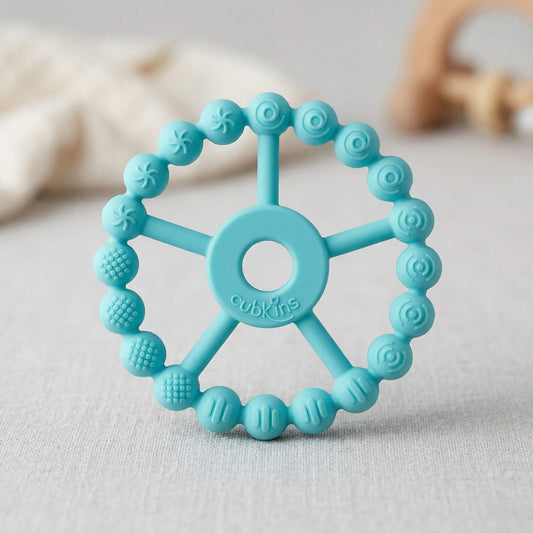 Cubkins Silicone Ring Teether in Java Banana blue – BIS Certified, BPA Free, food-grade silicone teether for babies 3 months and above